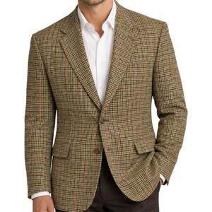 Hickey Freeman Bespoke Sport Coat Suit Jacket Blazer USA Houndstooth Tan 45L